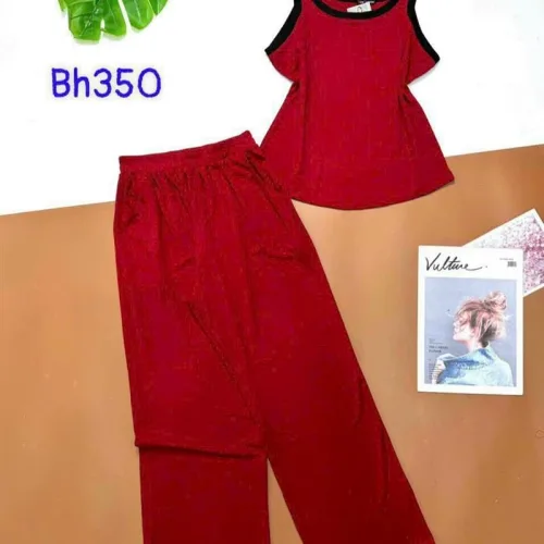 Đồ bộ quần dài áo dây màu trơn phối viền