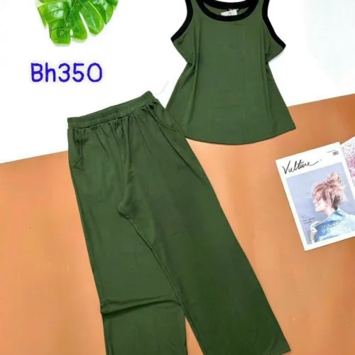 Đồ bộ quần dài áo dây màu trơn phối viền