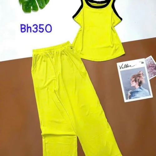 Đồ bộ quần dài áo dây màu trơn phối viền