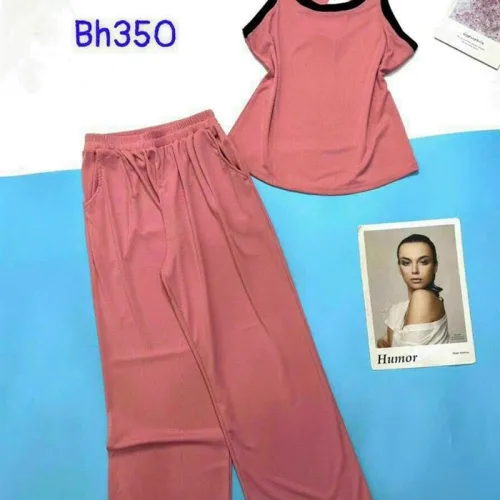 Đồ bộ quần dài áo dây màu trơn phối viền