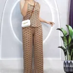 Đồ bộ quần dài áo dây phối viền hoạ tiết