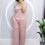 Đồ bộ quần dài áo dây phối viền hoạ tiết