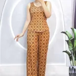 Đồ bộ quần dài áo dây phối viền hoạ tiết