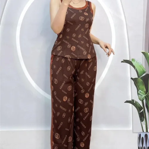 Đồ bộ quần dài áo dây phối viền hoạ tiết