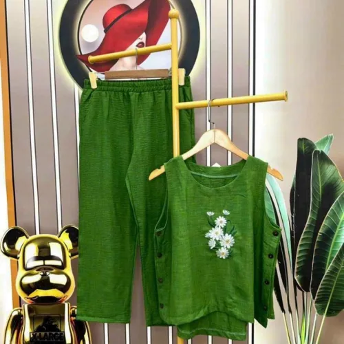 Đồ bộ quần dài áo sát nách in hình hoa
