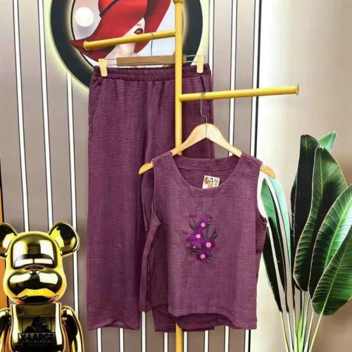 Đồ bộ quần dài áo sát nách in hình hoa