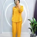 Đồ bộ quần dài áo sơ mi tay dài cổ bẻ màu trơn