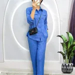 Đồ bộ quần dài áo sơ mi tay dài cổ bẻ màu trơn