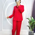 Đồ bộ quần dài áo sơ mi tay dài cổ bẻ màu trơn