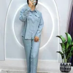 Đồ bộ quần dài áo sơ mi tay dài cổ bẻ màu trơn