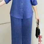 Đồ bộ quần dài áo sơ mi tay dài màu trơn