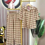 Đồ bộ quần dài áo sơ mi tay ngắn caro