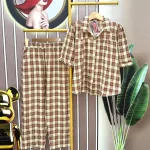 Đồ bộ quần dài áo sơ mi tay ngắn caro