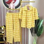 Đồ bộ quần dài áo sơ mi tay ngắn caro