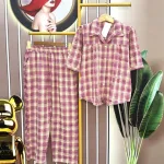 Đồ bộ quần dài áo sơ mi tay ngắn caro