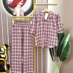 Đồ bộ quần dài áo sơ mi tay ngắn caro