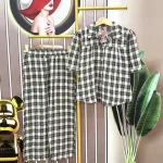 Đồ bộ quần dài áo sơ mi tay ngắn caro