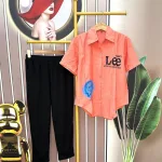 Đồ bộ quần dài áo sơ mi tay ngắn in chữ