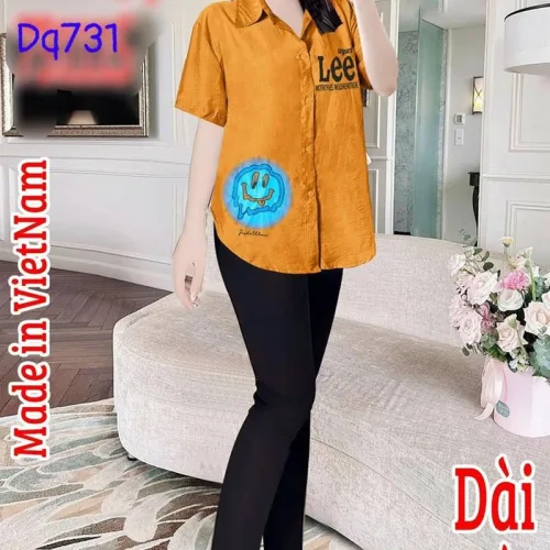 Đồ bộ quần dài áo sơ mi tay ngắn in chữ