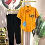 Đồ bộ quần dài áo sơ mi tay ngắn in chữ