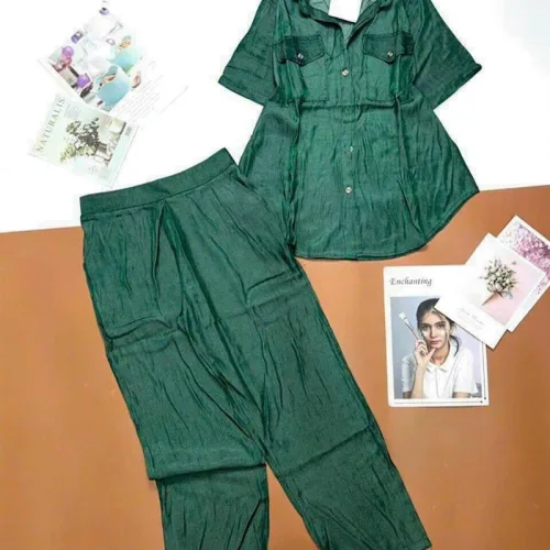 Đồ bộ quần dài áo sơ mi tay ngắn phối túi