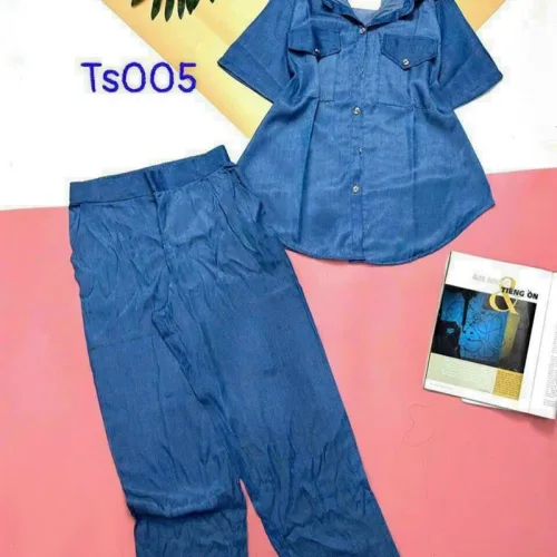 Đồ bộ quần dài áo sơ mi tay ngắn phối túi