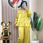Đồ bộ quần dài áo tay dài bèo cổ tròn bèo màu trơn