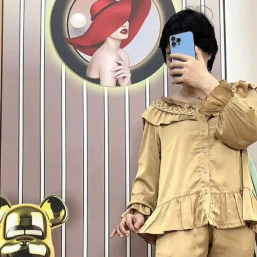 Đồ bộ quần dài áo tay dài bèo cổ tròn bèo màu trơn