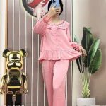 Đồ bộ quần dài áo tay dài bèo cổ tròn bèo màu trơn