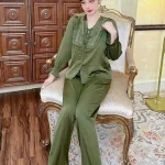 Đồ bộ quần dài áo tay dài bèo cổ v bèo màu trơn