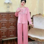 Đồ bộ quần dài áo tay dài bèo cổ vuông bèo màu trơn