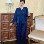 Đồ bộ quần dài áo tay dài bèo cổ vuông bèo màu trơn