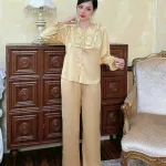 Đồ bộ quần dài áo tay dài bèo cổ vuông bèo màu trơn