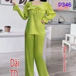 Đồ bộ quần dài áo tay dài bèo cổ vuông màu trơn