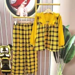Đồ bộ quần dài áo tay dài caro cổ v bèo