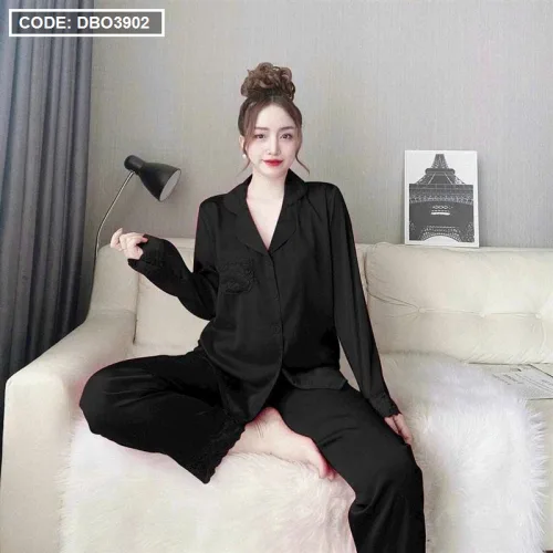 Đồ bộ quần dài áo tay dài cổ bẻ màu trơn