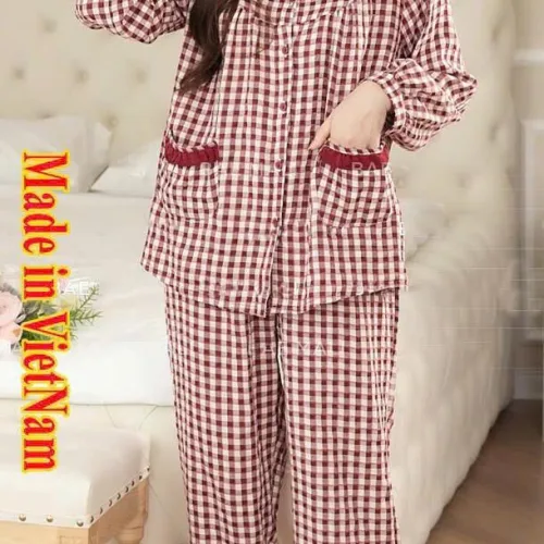 Đồ bộ quần dài áo tay dài cổ bèo caro