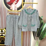 Đồ bộ quần dài áo tay dài cổ bèo caro