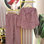 Đồ bộ quần dài áo tay dài cổ bèo caro