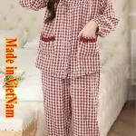 Đồ bộ quần dài áo tay dài cổ lá sen caro
