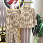 Đồ bộ quần dài áo tay dài cổ lá sen caro