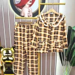 Đồ bộ quần dài áo tay dài cổ lá sen hoạ tiết