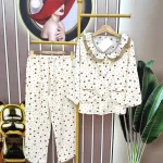 Đồ bộ quần dài áo tay dài cổ lá sen hoạ tiết