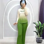 Đồ bộ quần dài áo tay dài cổ tròn 2 màu in chữ