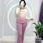 Đồ bộ quần dài áo tay dài cổ tròn 2 màu in chữ