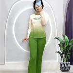 Đồ bộ quần dài áo tay dài cổ tròn 2 màu in chữ