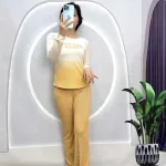 Đồ bộ quần dài áo tay dài cổ tròn 2 màu in chữ