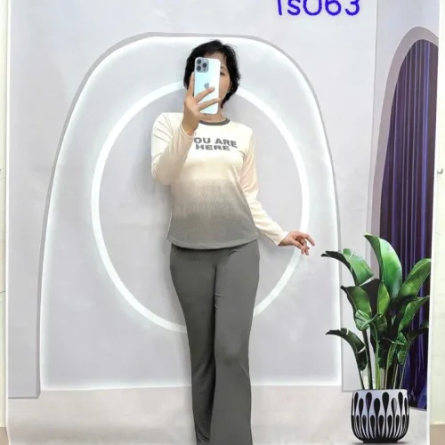 Đồ bộ quần dài áo tay dài cổ tròn 2 màu in chữ
