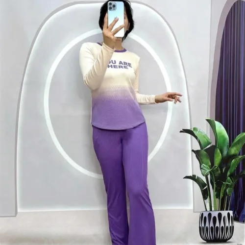 Đồ bộ quần dài áo tay dài cổ tròn 2 màu in chữ