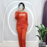 Đồ bộ quần dài áo tay dài cổ tròn in chữ